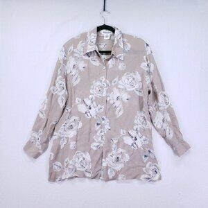 Georges Rech Paris Italy Women's Beige Floral Lightweight Button Down Blouse 42